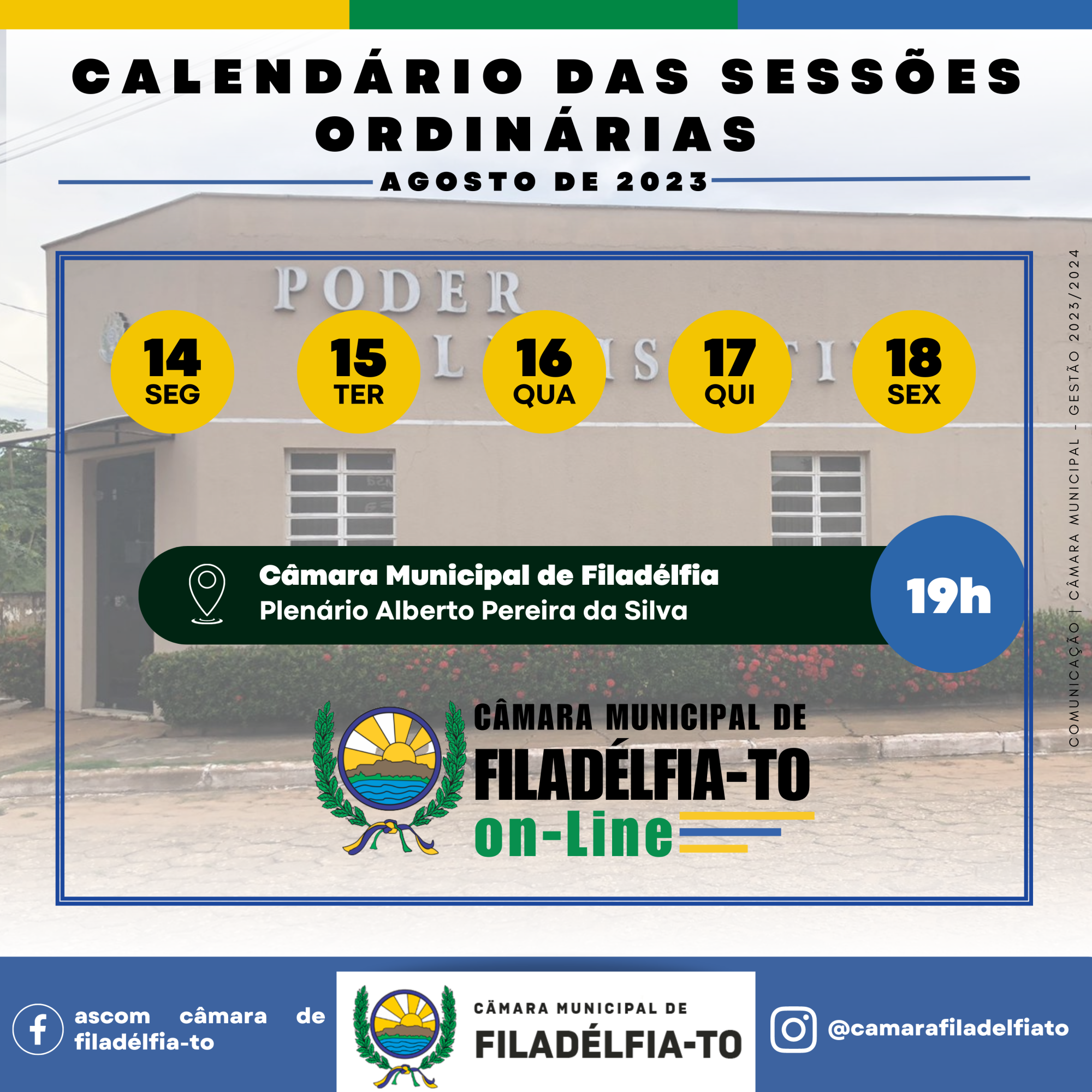 CALENDÁRIO DAS SESSÕES ORDINÁRIAS