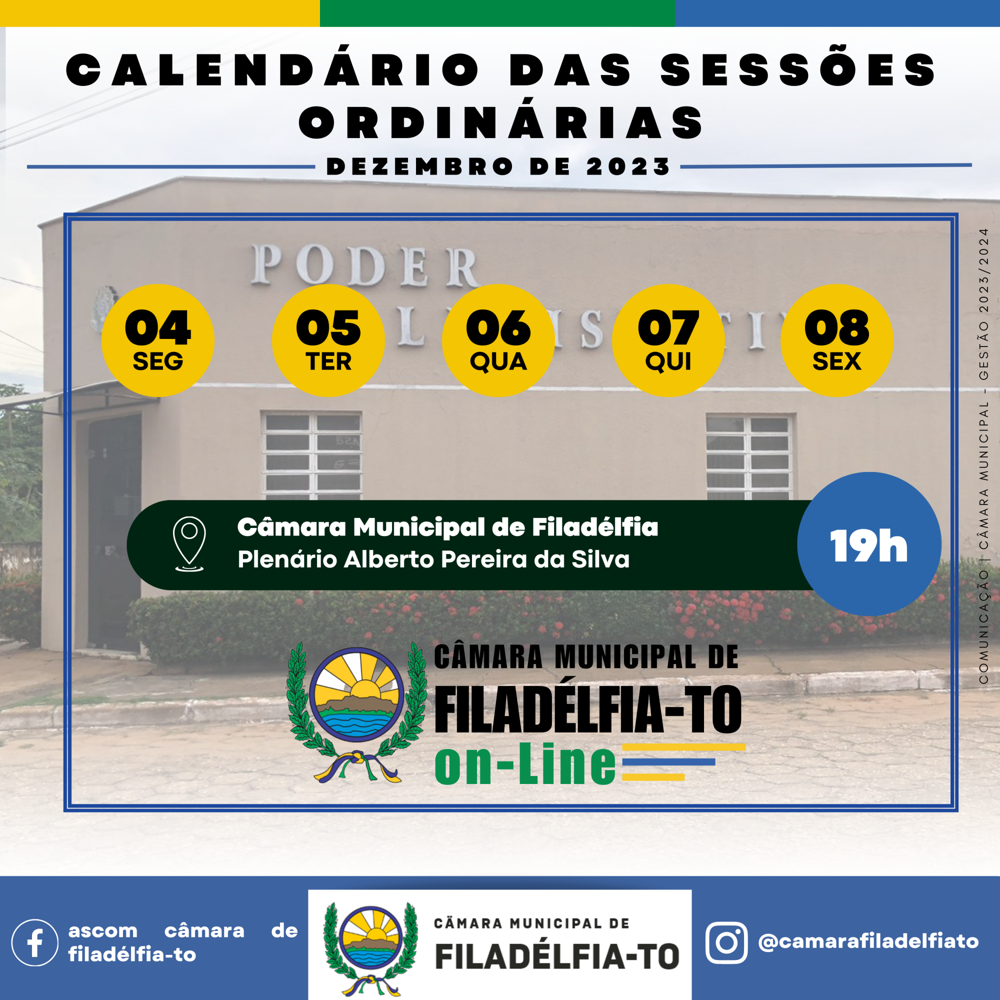 CALENDÁRIO DAS SESSÕES ORDINÁRIAS
